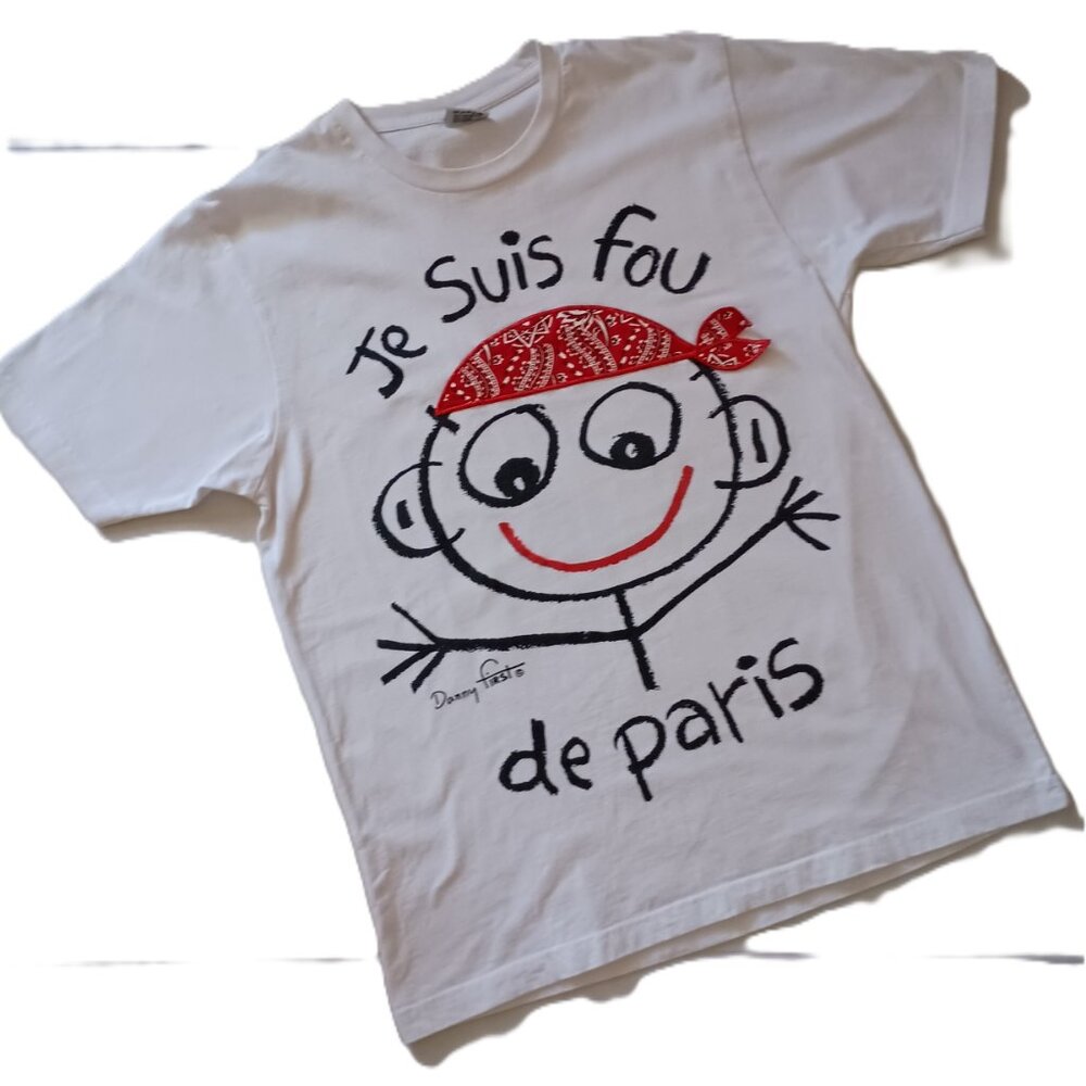 Vintage Men / Unisex Danny First TShirt Je Suis fou de Paris Size M - Picture 2 of 13